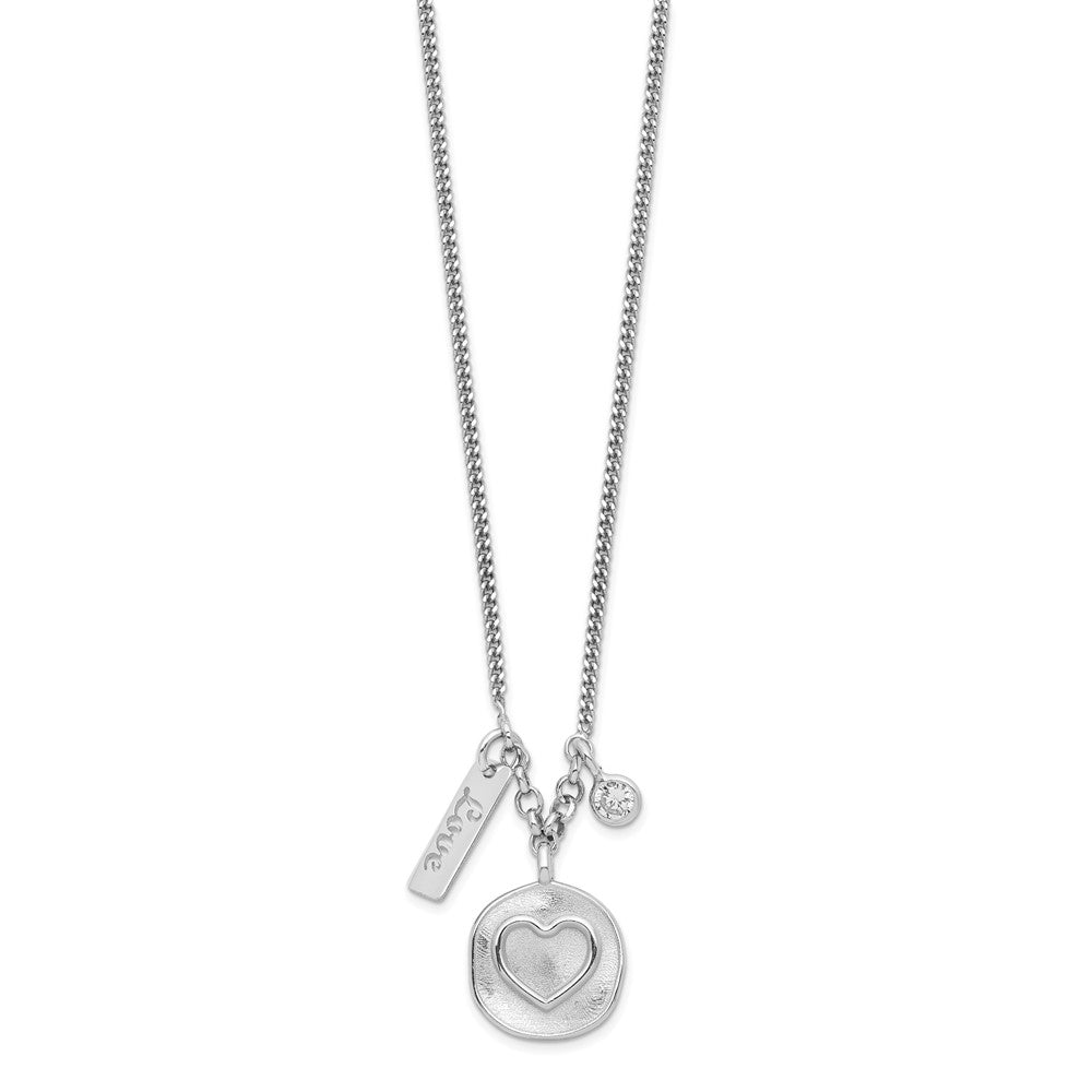 FJC Finejewelers 925 Sterling Silver Curb  Satin Heart Love CZ Necklace 16 Inches x 12.16 mm