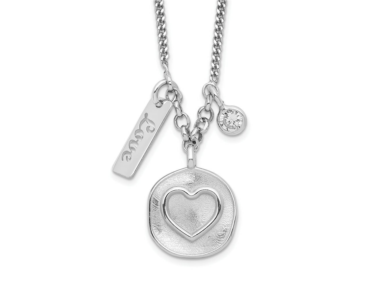 FJC Finejewelers 925 Sterling Silver Curb  Satin Heart Love CZ Necklace 16 Inches x 12.16 mm