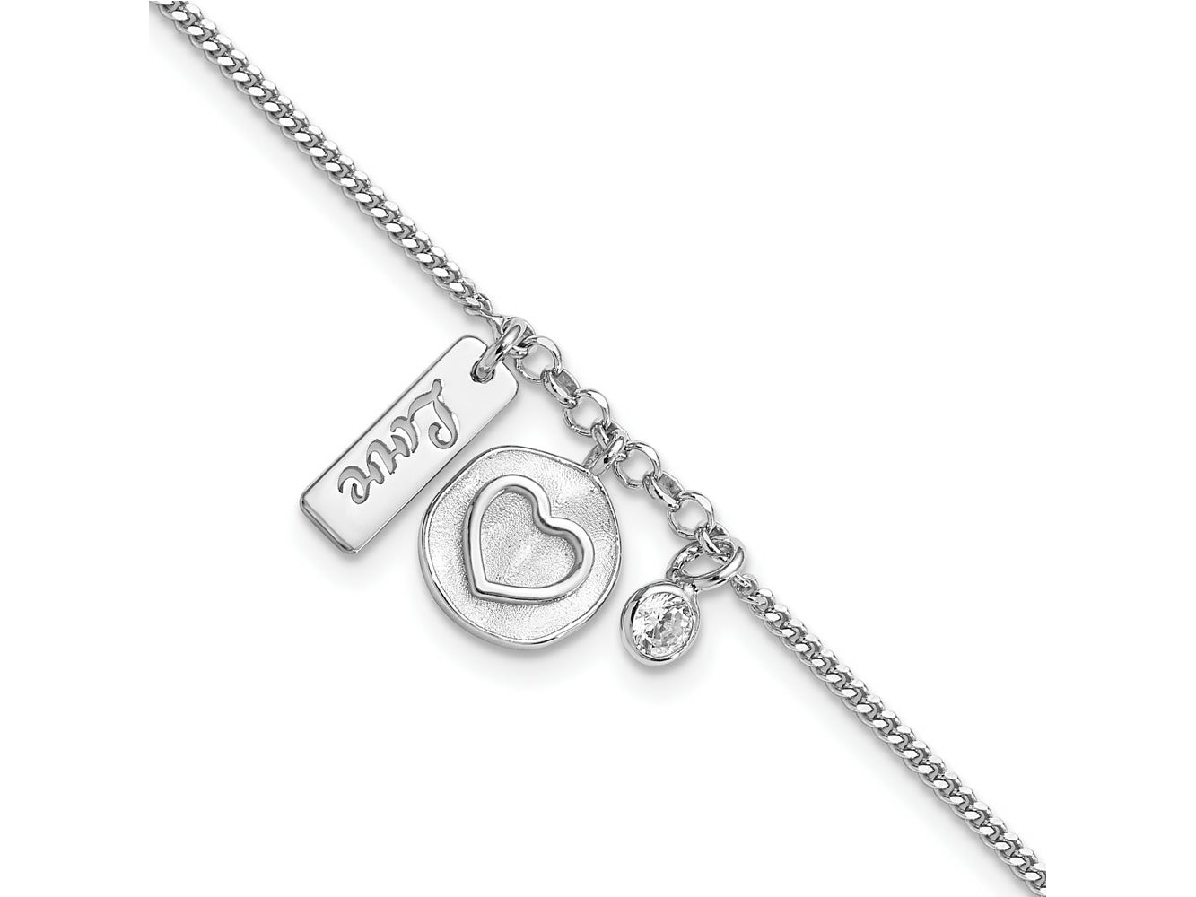 FJC Finejewelers 925 Sterling Silver  Satin Heart Love CZ with .5in Ext Bracelet 7 Inches x 9.64 mm
