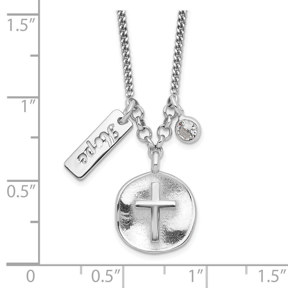 FJC Finejewelers 925 Sterling Silver  Satin Cross/Hope/CZ with 1.5in Ext Necklace 16 Inches x 12 mm