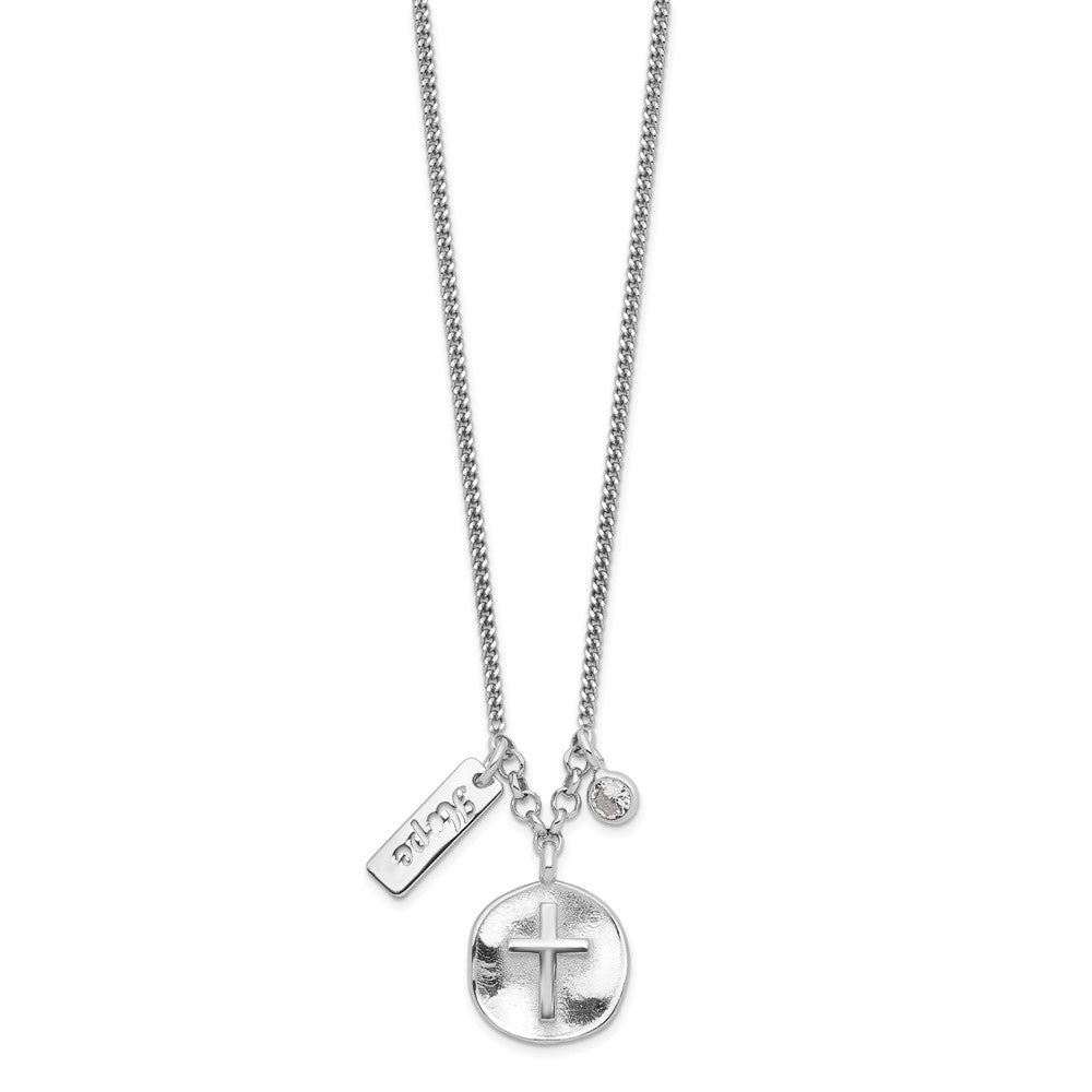 FJC Finejewelers 925 Sterling Silver  Satin Cross/Hope/CZ with 1.5in Ext Necklace 16 Inches x 12 mm