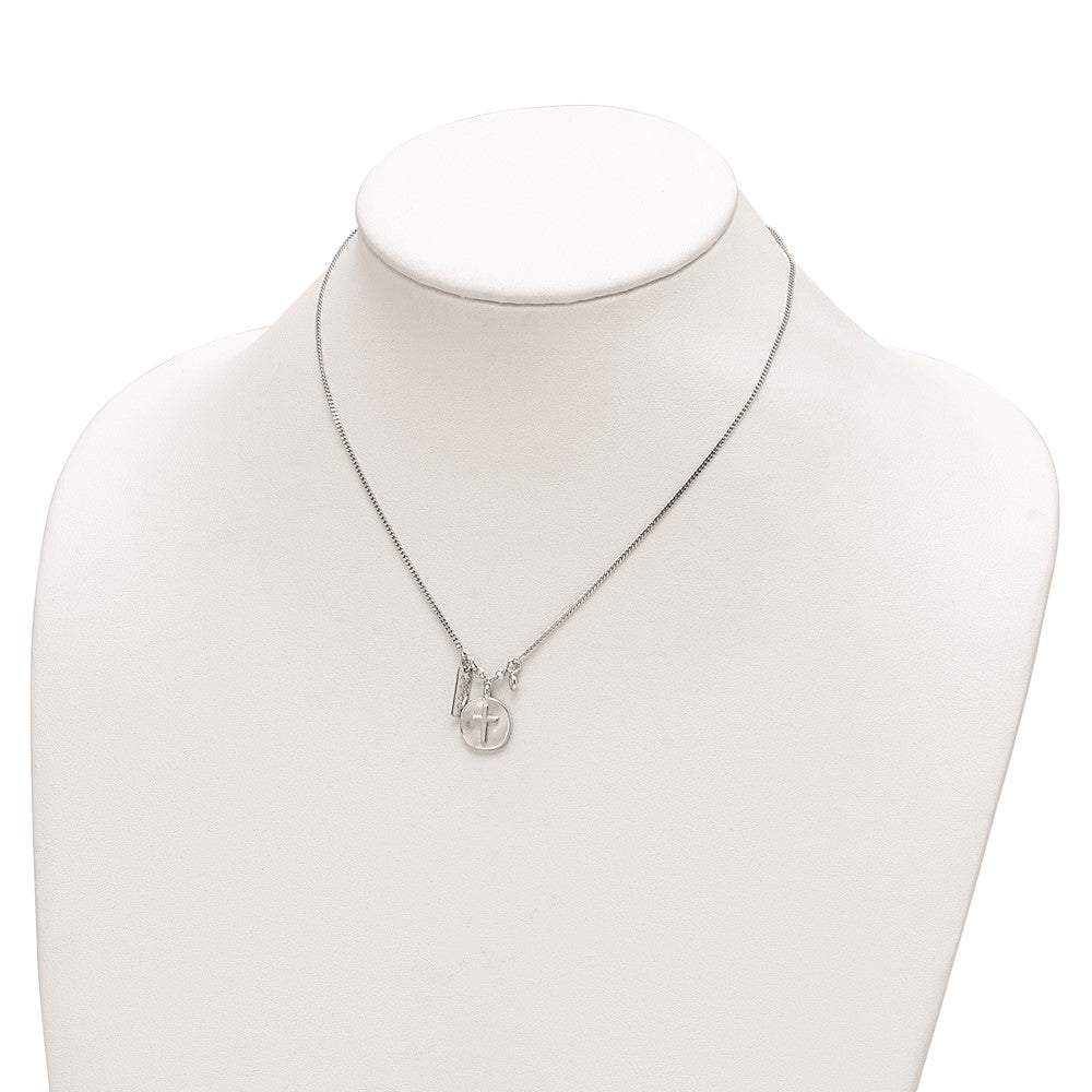 FJC Finejewelers 925 Sterling Silver  Satin Cross/Hope/CZ with 1.5in Ext Necklace 16 Inches x 12 mm