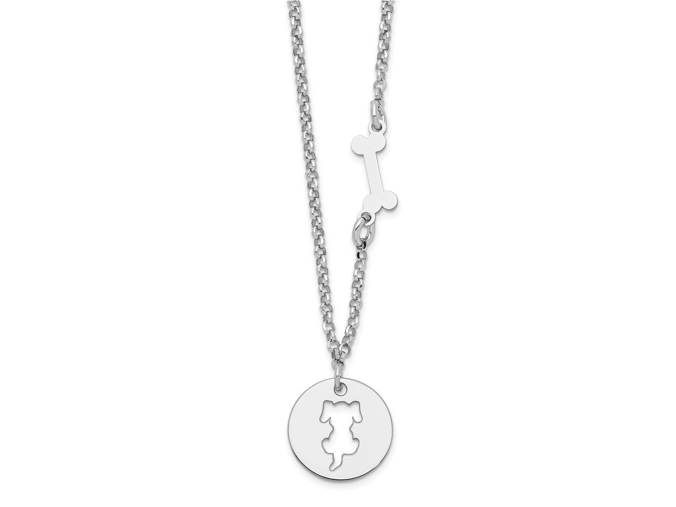 FJC Finejewelers 925 Sterling Silver  Puppy and Bone with 1 in Ext Necklace 16 Inches x 12 mm