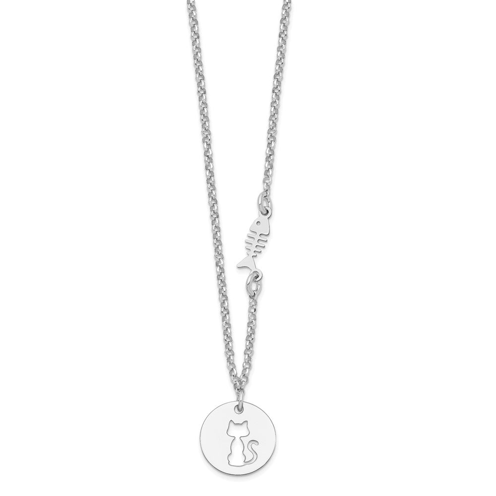 FJC Finejewelers 925 Sterling Silver  Kitty and Fish with 1 in Ext Necklace 17 Inches x 12 mm