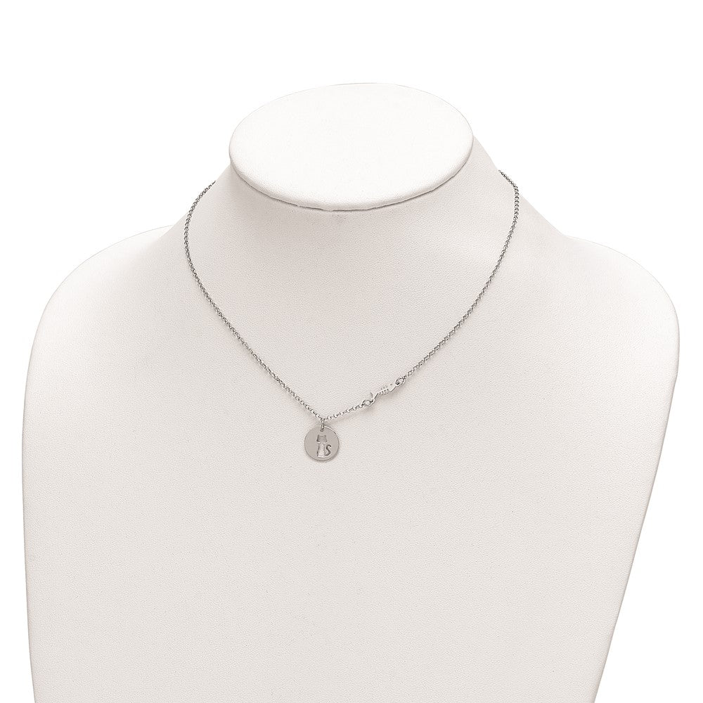 FJC Finejewelers 925 Sterling Silver  Kitty and Fish with 1 in Ext Necklace 17 Inches x 12 mm