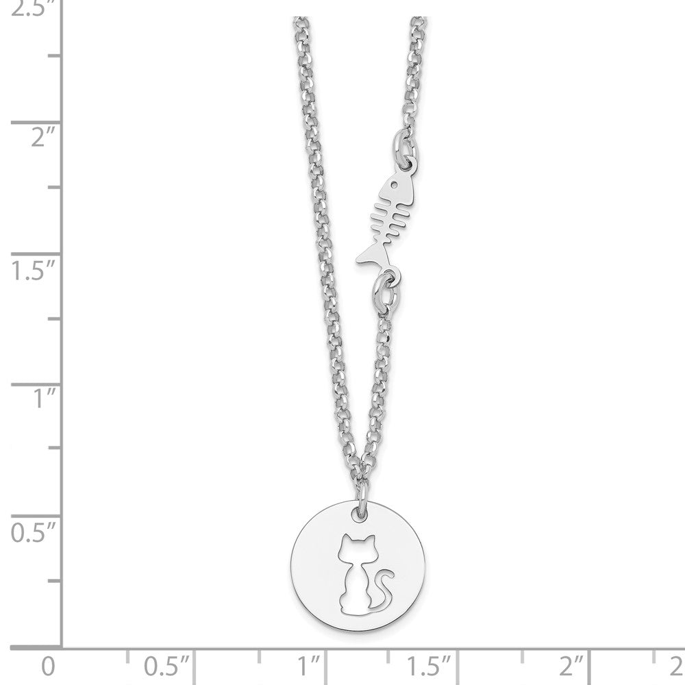 FJC Finejewelers 925 Sterling Silver  Kitty and Fish with 1 in Ext Necklace 17 Inches x 12 mm