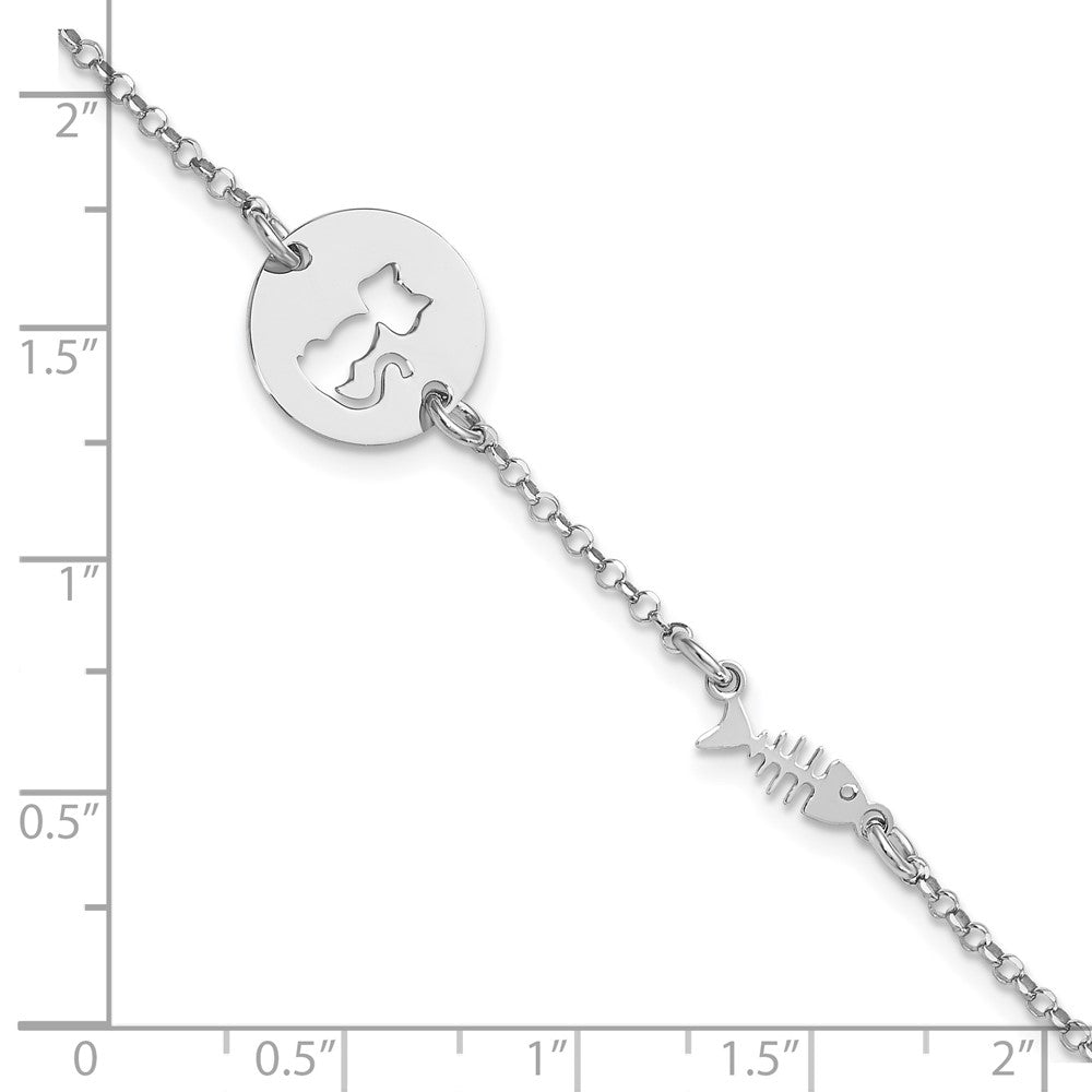 FJC Finejewelers 925 Sterling Silver Bracelets with Station  Kitty and Fish with .5 in Ext Bracelet 7 Inches x 12.95 mm
