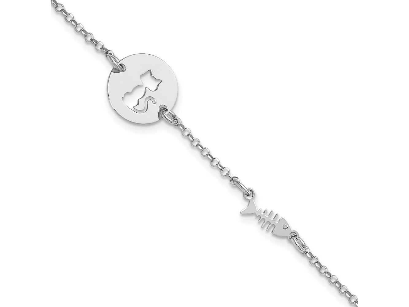 FJC Finejewelers 925 Sterling Silver Bracelets with Station  Kitty and Fish with .5 in Ext Bracelet 7 Inches x 12.95 mm