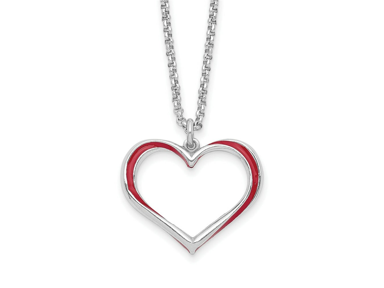 FJC Finejewelers 925 Sterling Silver Cable  Red Enamel Heart with 1 in Ext Necklace 17 Inches x 17 mm