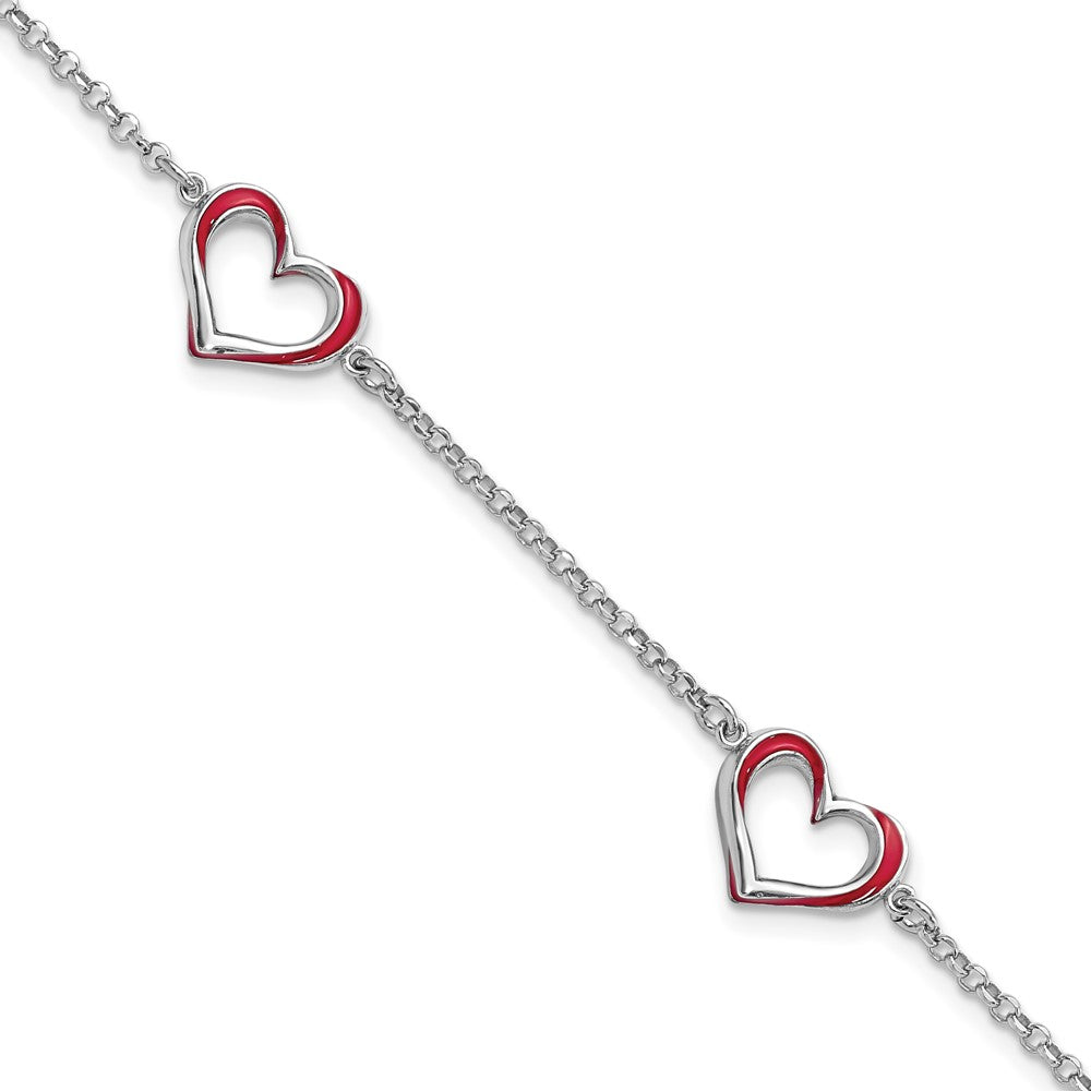 FJC Finejewelers 925 Sterling Silver  Red Enamel 3-Heart with .5 in Ext Bracelet 7 Inches x 12.22 mm
