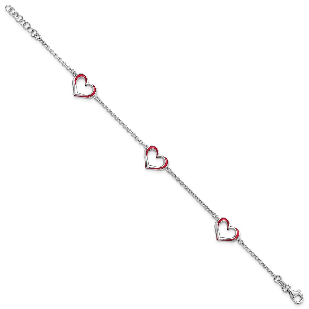 FJC Finejewelers 925 Sterling Silver  Red Enamel 3-Heart with .5 in Ext Bracelet 7 Inches x 12.22 mm