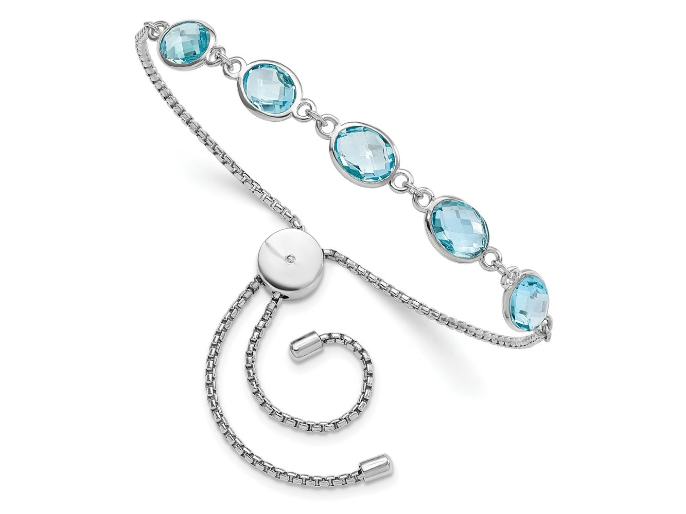 FJC Finejewelers 925 Sterling Silver  Blue Topaz and CZ Adjustable Bracelet 7.5 Inches x 1.5 mm