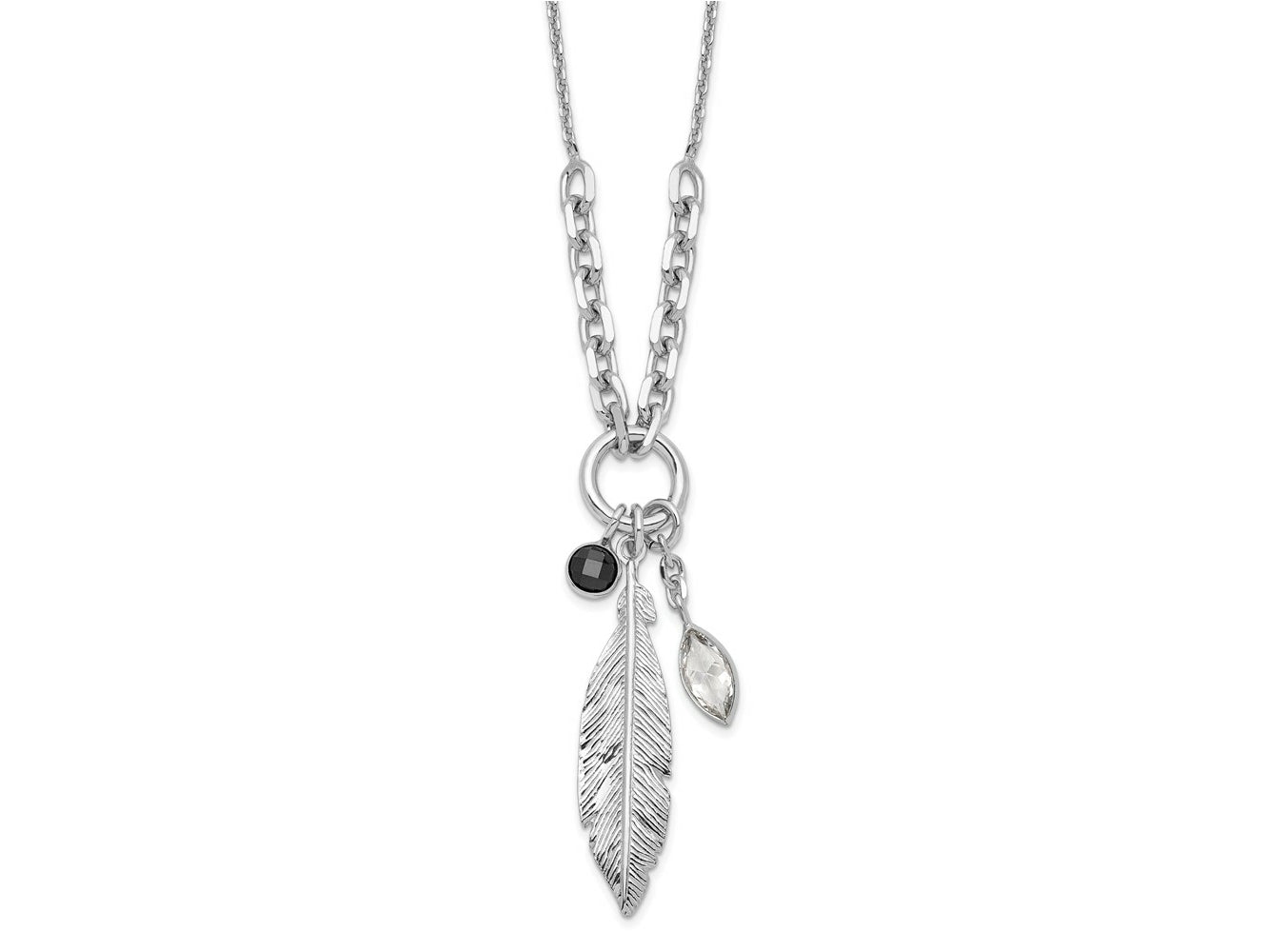 FJC Finejewelers 925 Sterling Silver Cable  Feather and CZ with 1 in Ext Necklace 17 Inches x 7 mm