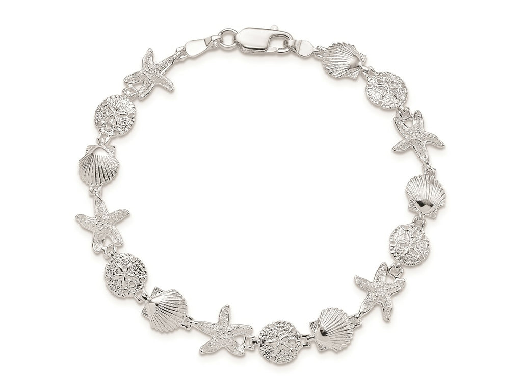 FJC Finejewelers 925 Sterling Silver Bracelets with Station Sand Dollar,Shell,Starfish Bracelet 7.25 Inches