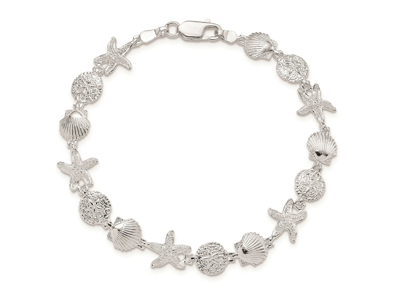 FJC Finejewelers 925 Sterling Silver Bracelets with Station Sand Dollar,Shell,Starfish Bracelet 7.25 Inches