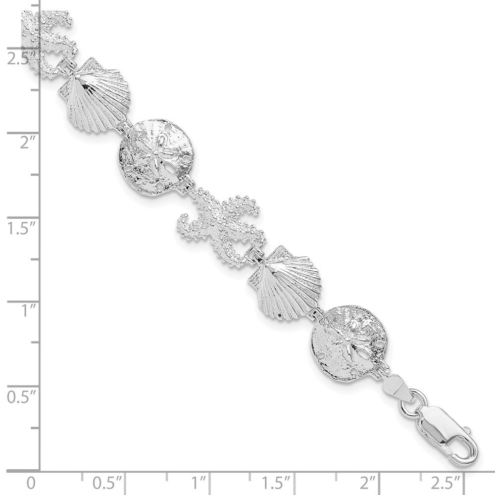FJC Finejewelers 925 Sterling Silver Bracelets with Station Starfish,Shell,Sand Dollar Bracelet 7.25 Inches