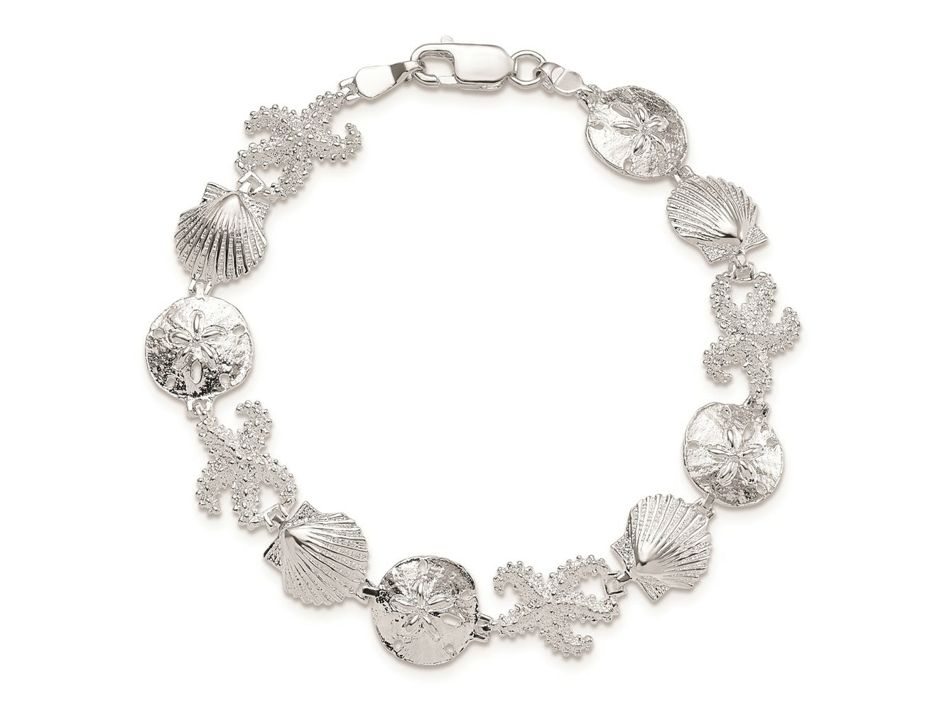 FJC Finejewelers 925 Sterling Silver Bracelets with Station Starfish,Shell,Sand Dollar Bracelet 7.25 Inches