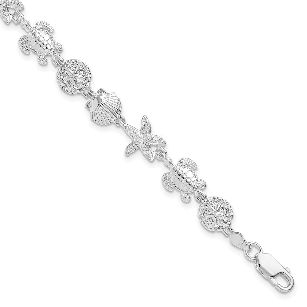FJC Finejewelers 925 Sterling Silver Rhodium Plated Polished/Textured Sea Life Bracelet 7.25 Inches