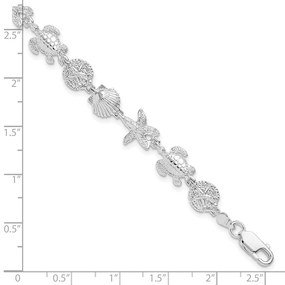 FJC Finejewelers 925 Sterling Silver Rhodium Plated Polished/Textured Sea Life Bracelet 7.25 Inches