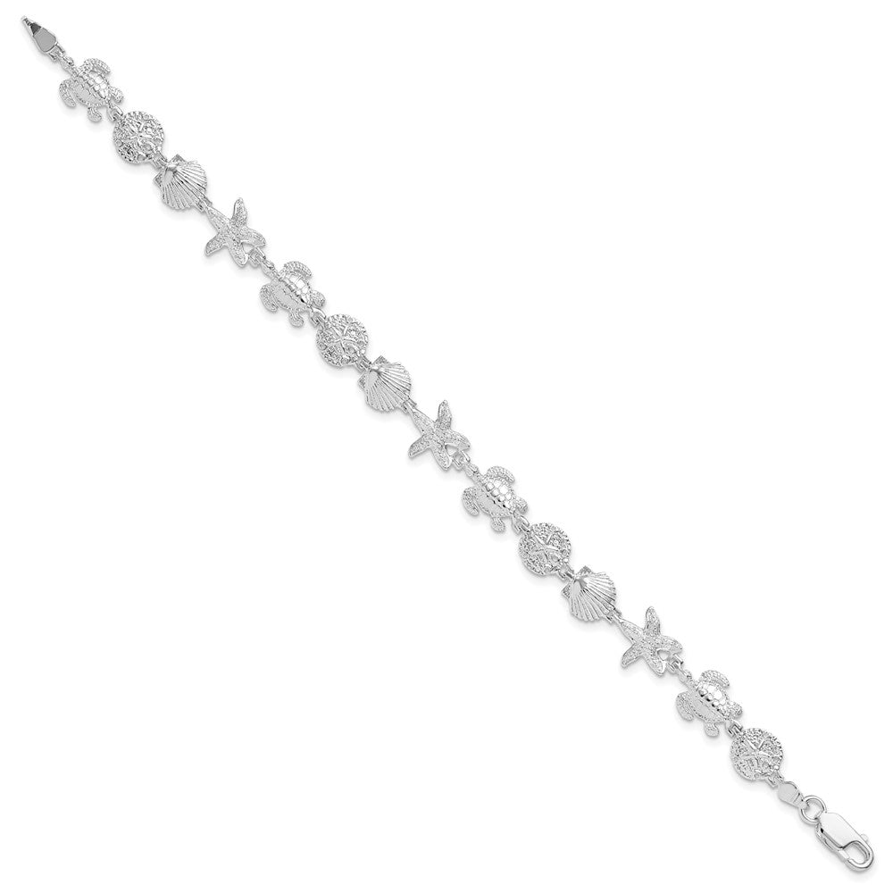 FJC Finejewelers 925 Sterling Silver Rhodium Plated Polished/Textured Sea Life Bracelet 7.25 Inches