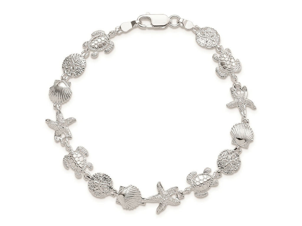 FJC Finejewelers 925 Sterling Silver Rhodium Plated Polished/Textured Sea Life Bracelet 7.25 Inches