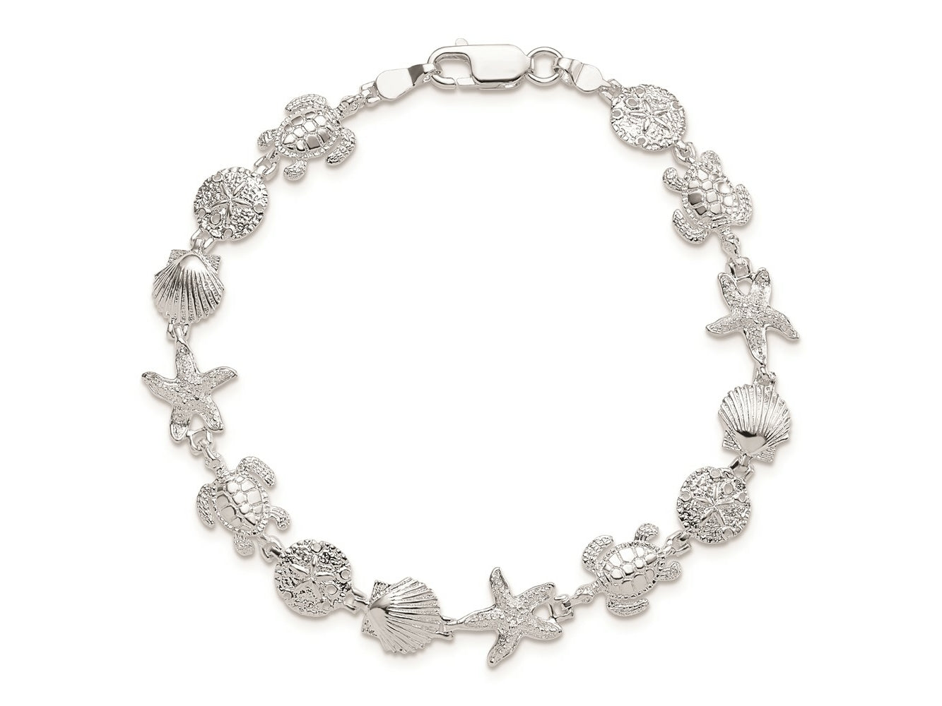 FJC Finejewelers 925 Sterling Silver Rhodium Plated Polished/Textured Sea Life Bracelet 7.25 Inches