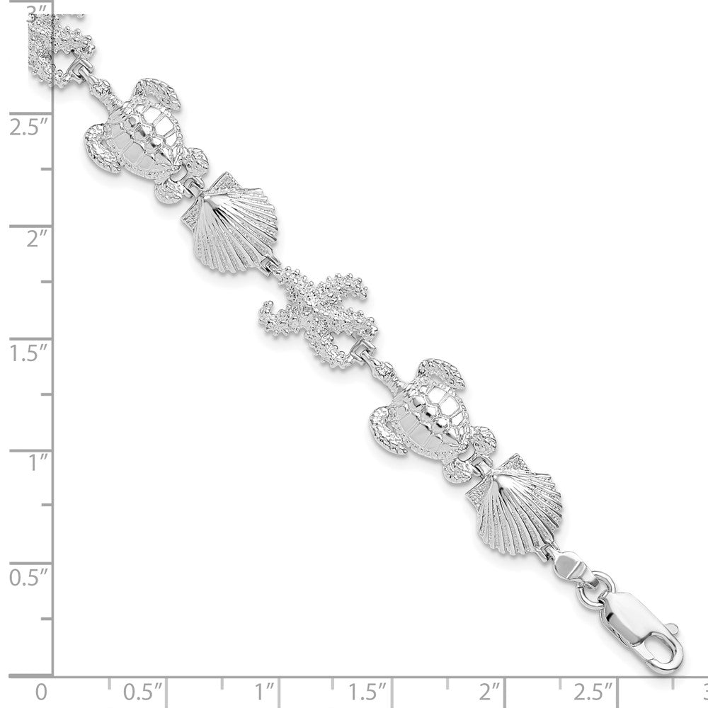 FJC Finejewelers 925 Sterling Silver Bracelets with Station  Turtle,Shell,Starfish Bracelet 7.5 Inches