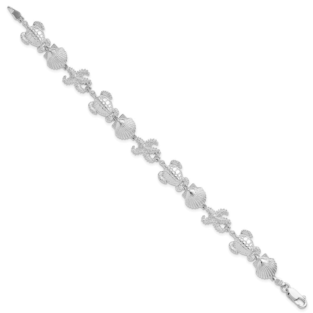 FJC Finejewelers 925 Sterling Silver Bracelets with Station  Turtle,Shell,Starfish Bracelet 7.5 Inches