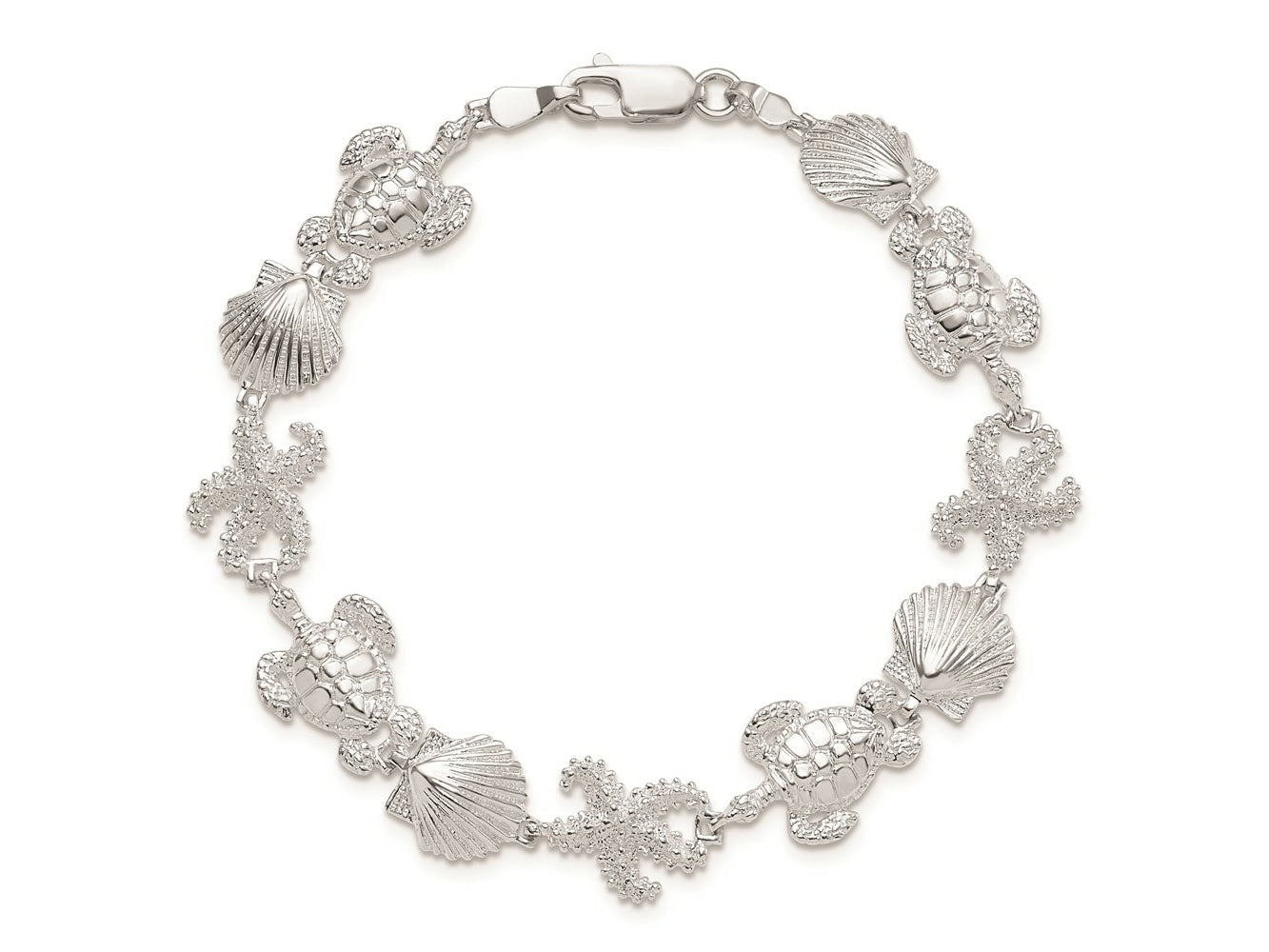 FJC Finejewelers 925 Sterling Silver Bracelets with Station  Turtle,Shell,Starfish Bracelet 7.5 Inches