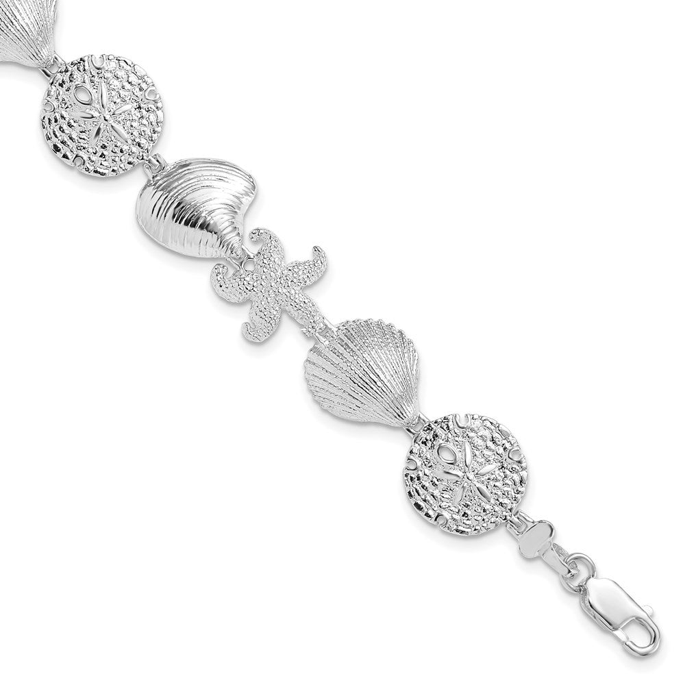 FJC Finejewelers 925 Sterling Silver Bracelets with Station  Turtle,Shell,Starfish,Clam Bracelet 7.25 Inches