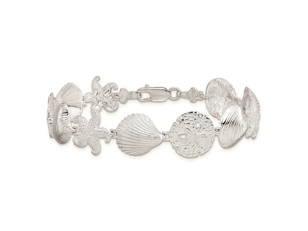 FJC Finejewelers 925 Sterling Silver Bracelets with Station  Turtle,Shell,Starfish,Clam Bracelet 7.25 Inches