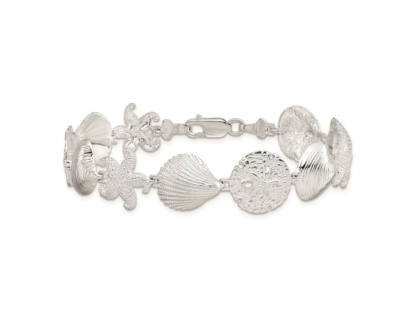 FJC Finejewelers 925 Sterling Silver Bracelets with Station  Turtle,Shell,Starfish,Clam Bracelet 7.25 Inches