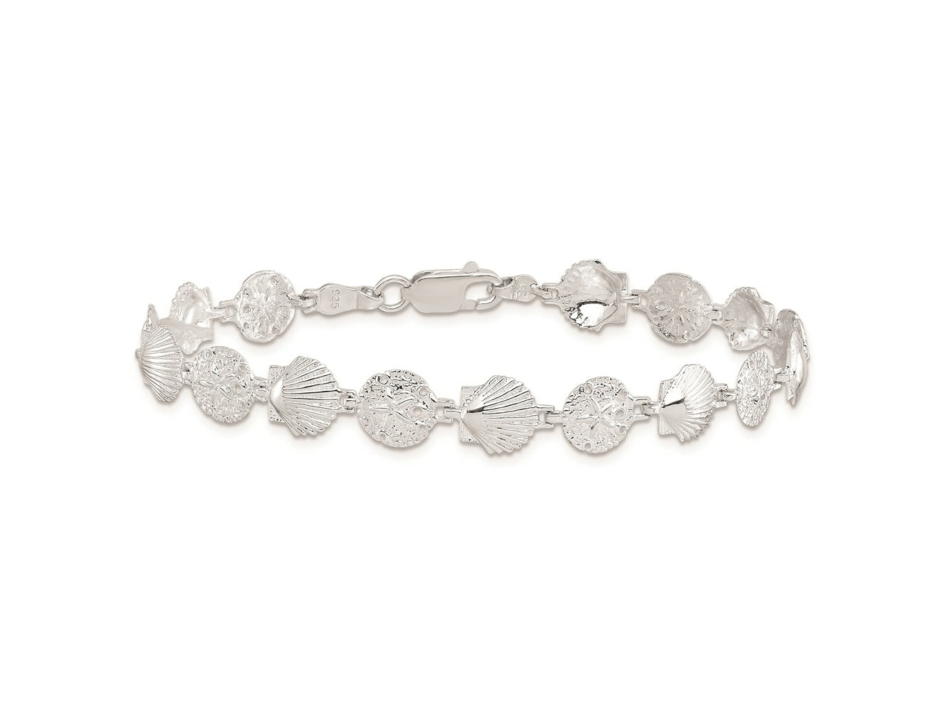 FJC Finejewelers 925 Sterling Silver Bracelets with Station  Sand Dollar and Shell Bracelet 7.25 Inches
