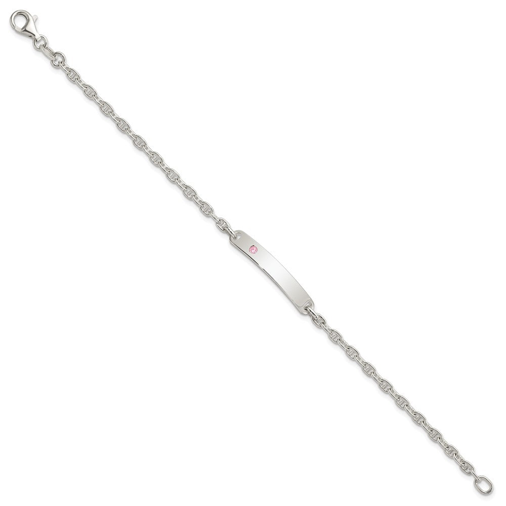 FJC Finejewelers 925 Sterling Silver Polished ID with Pink CZ Bracelet 7.5 Inches x 5 mm