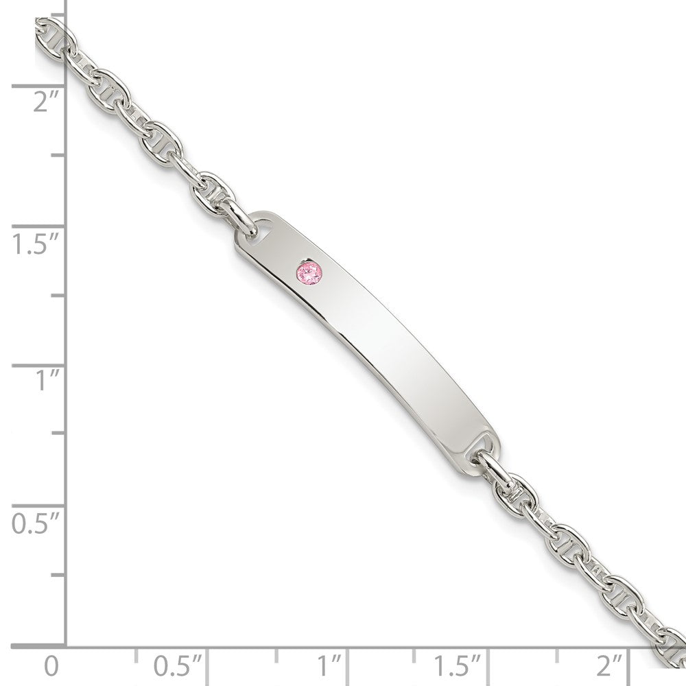 FJC Finejewelers 925 Sterling Silver Polished ID with Pink CZ Bracelet 7.5 Inches x 5 mm