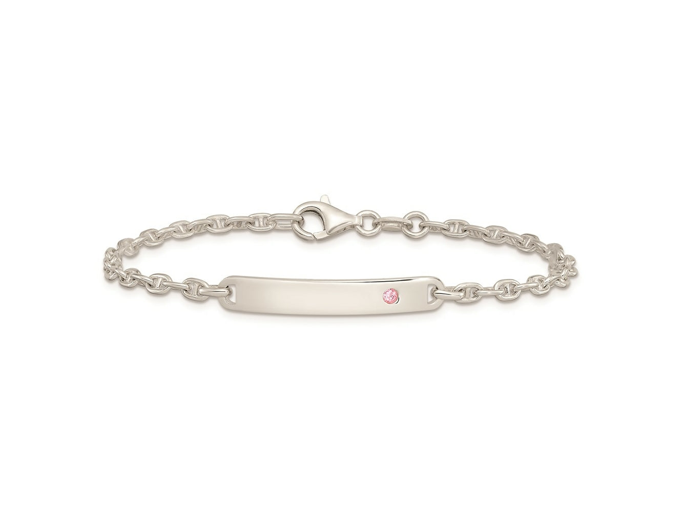 FJC Finejewelers 925 Sterling Silver Polished ID with Pink CZ Bracelet 7.5 Inches x 5 mm