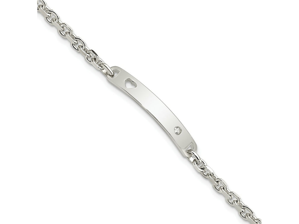 FJC Finejewelers 925 Sterling Silver Polished ID W/CZ Heart Bracelet 7.5 Inches x 5 mm