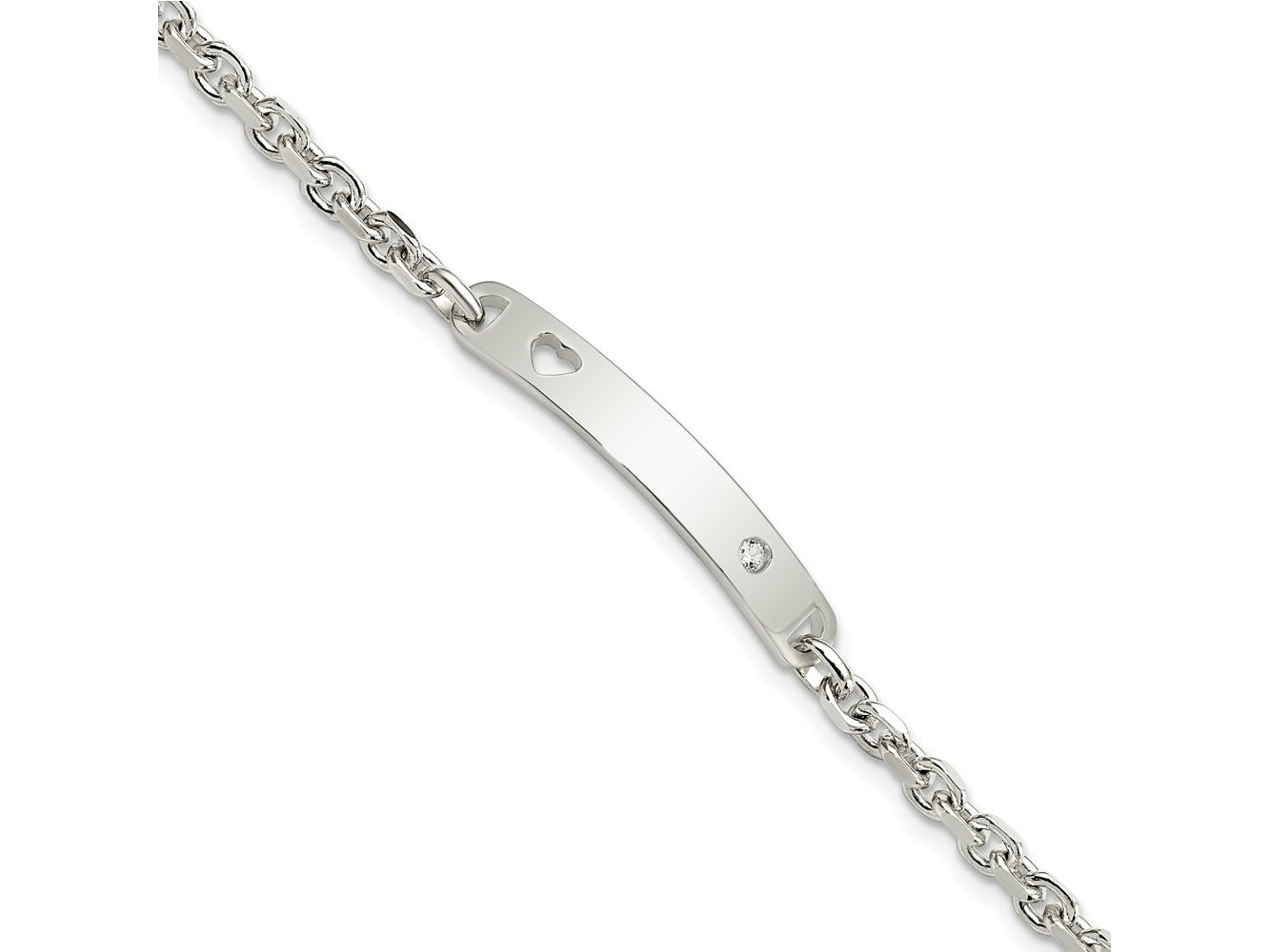 FJC Finejewelers 925 Sterling Silver Polished ID W/CZ Heart Bracelet 7.5 Inches x 5 mm