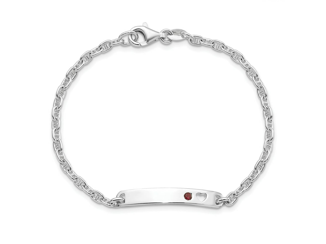 FJC Finejewelers 925 Sterling Silver Anchor Polished ID with Red CZ Heart Bracelet 7.5 Inches x 5 mm