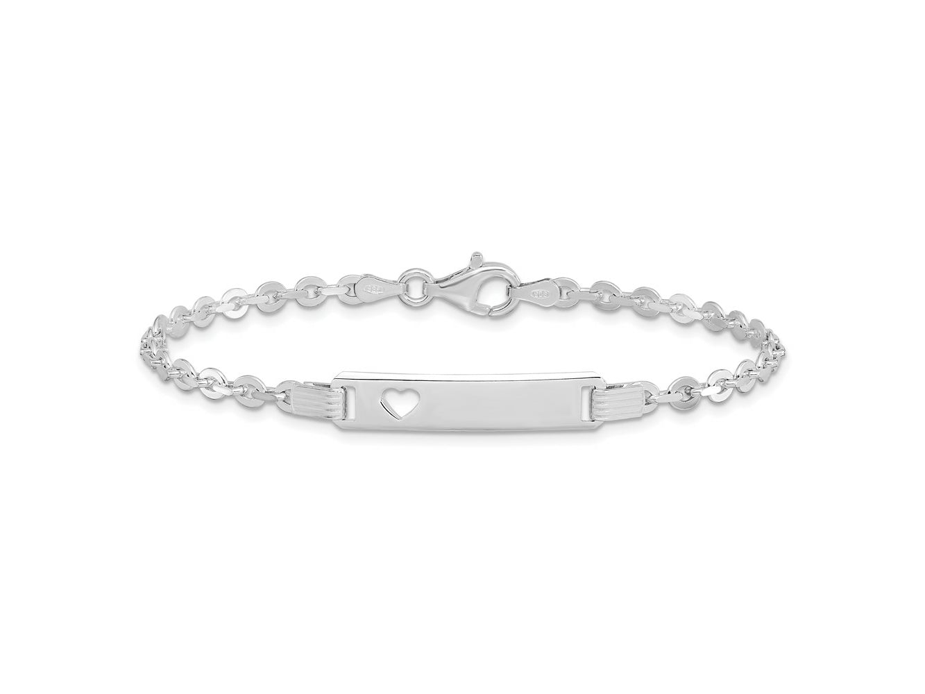 FJC Finejewelers 925 Sterling Silver Polished ID W/Heart Bracelet 7.5 Inches x 5 mm
