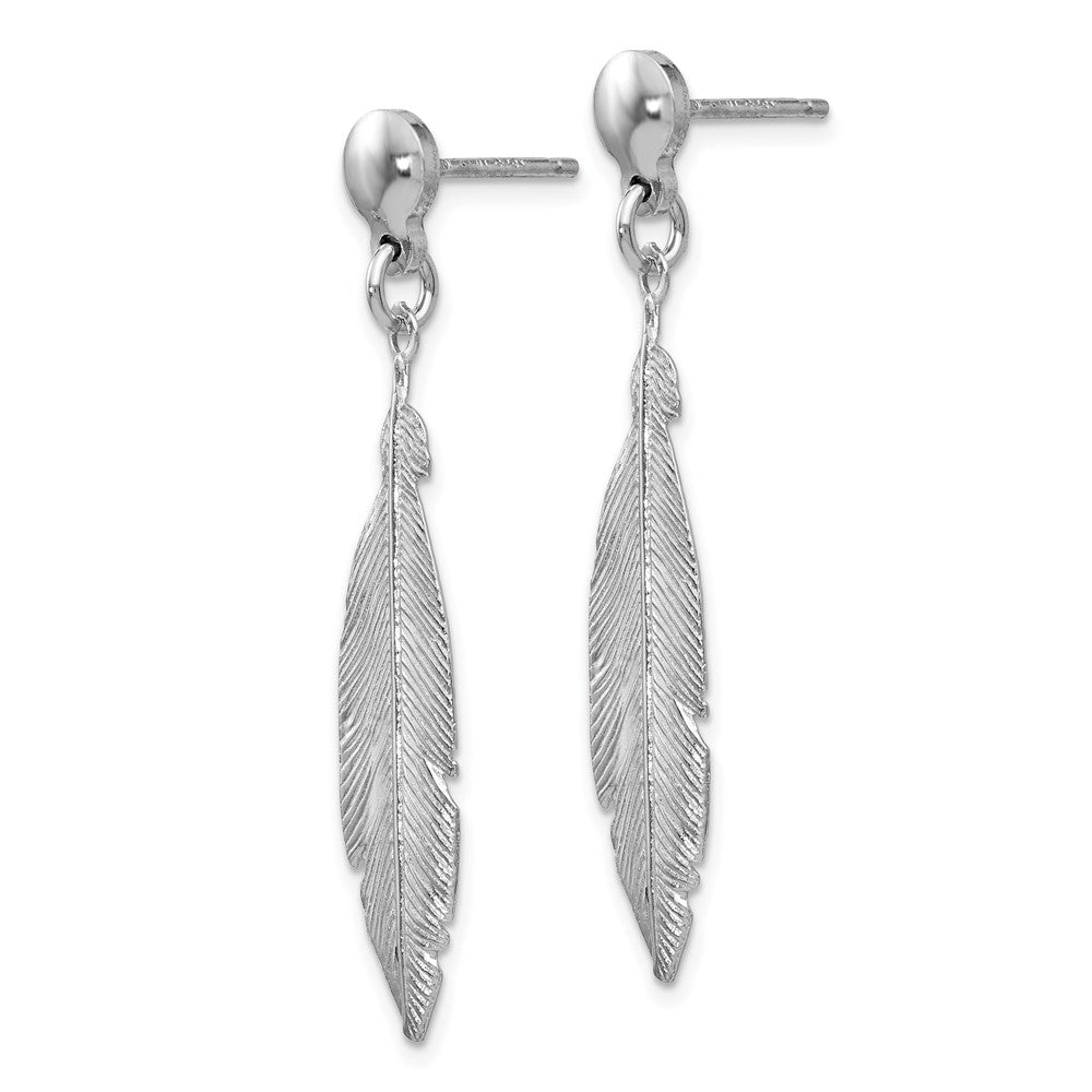 FJC Finejewelers 925 Sterling Silver Hand Made Rhodium Plated Leaf Post Dangle Earrings 39 x 7 mm