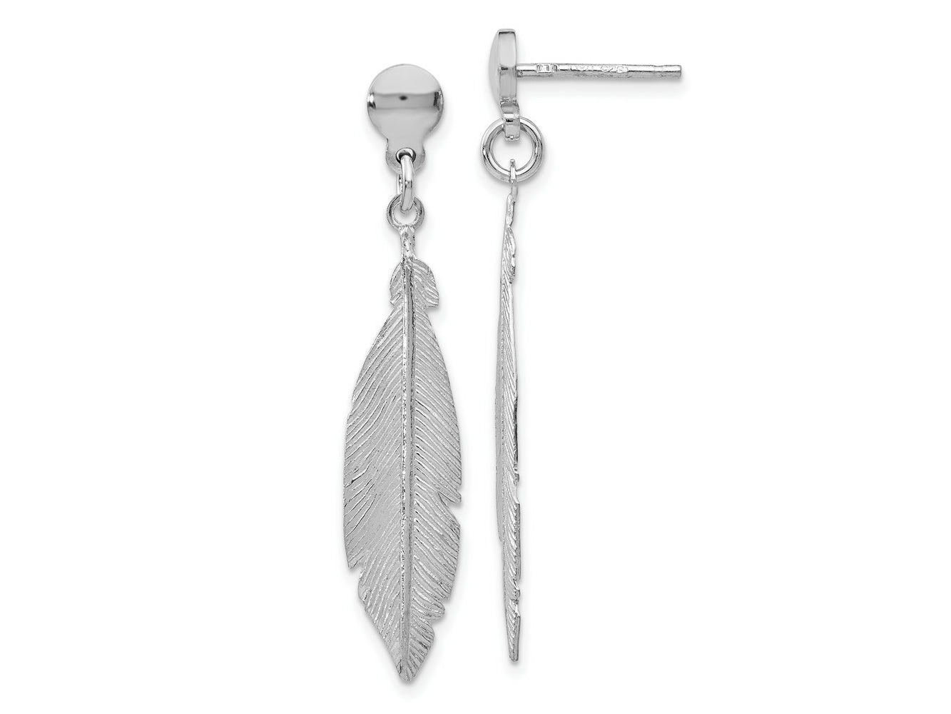 FJC Finejewelers 925 Sterling Silver Hand Made Rhodium Plated Leaf Post Dangle Earrings 39 x 7 mm