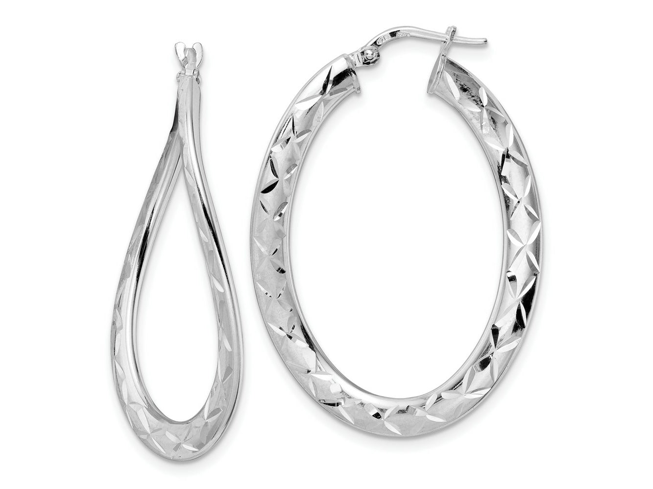 FJC Finejewelers 925 Sterling Silver d Pol and Bright Cut Curved Oval Hoop Earrings 40 x 28 mm