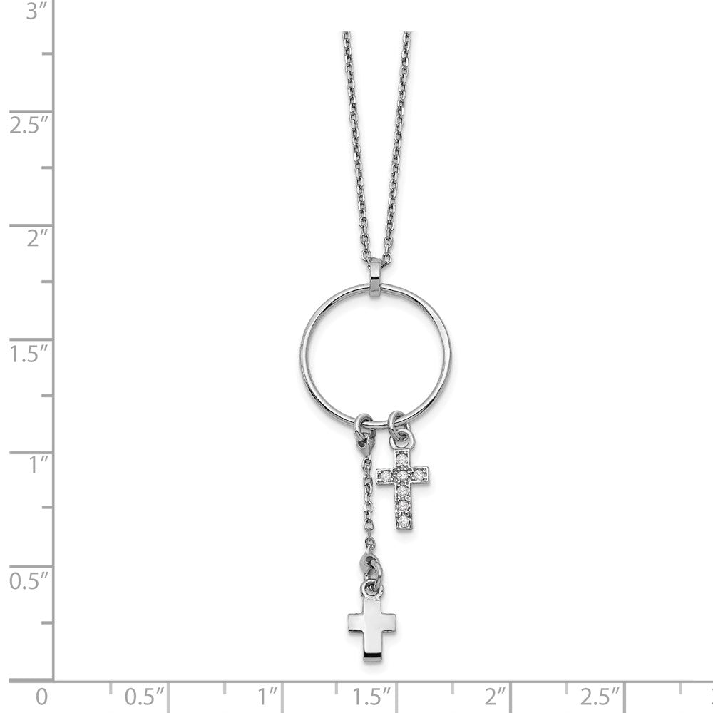 FJC Finejewelers 925 Sterling Silver Fancy  CZ Cross with 1.5 in ext. Necklace 16 Inches x 17 mm