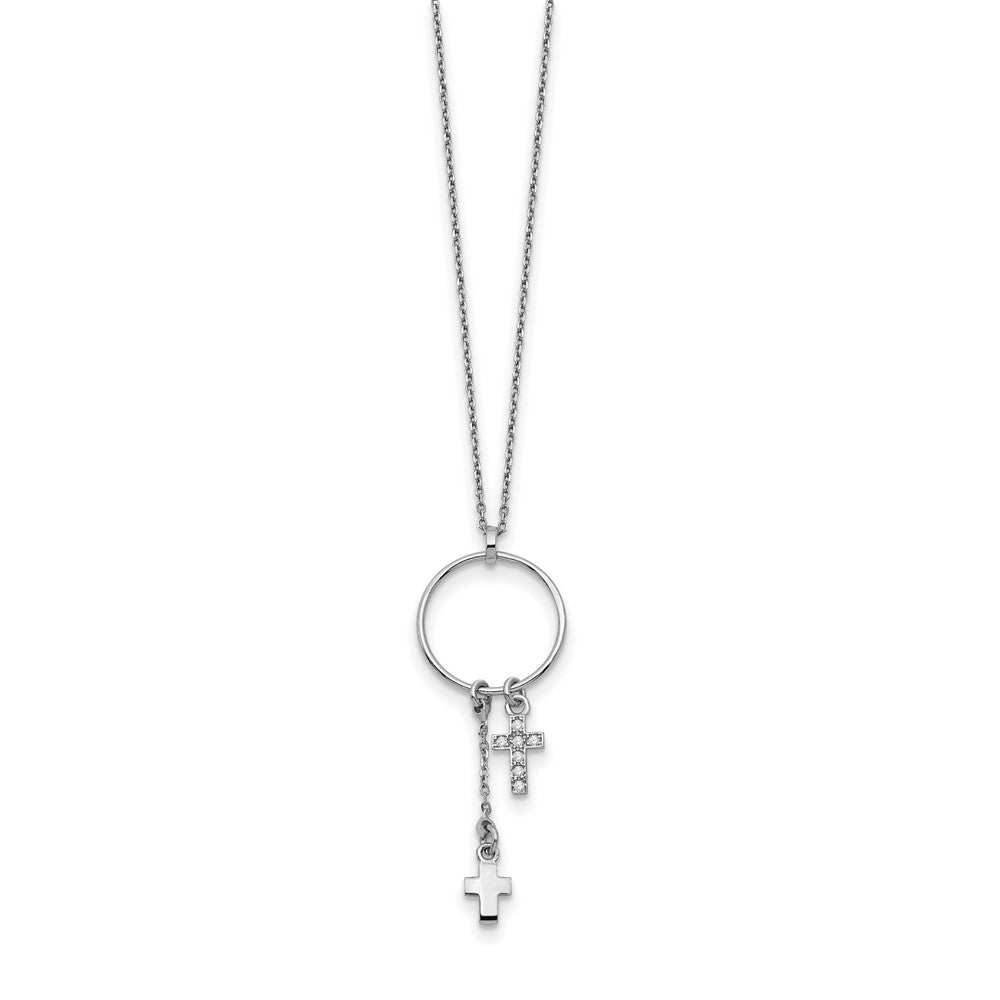 FJC Finejewelers 925 Sterling Silver Fancy  CZ Cross with 1.5 in ext. Necklace 16 Inches x 17 mm