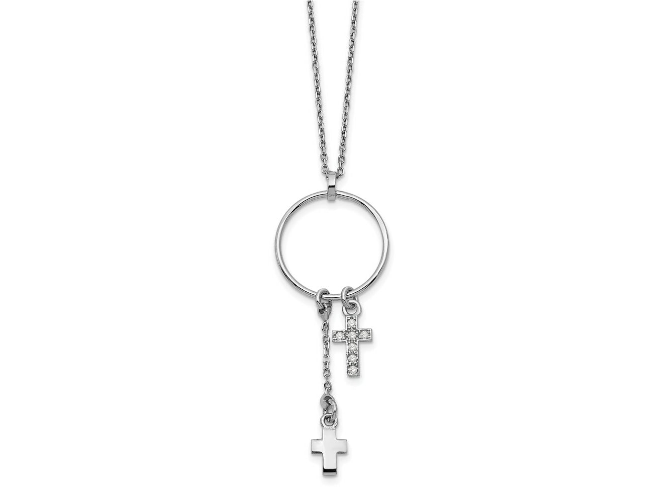 FJC Finejewelers 925 Sterling Silver Fancy  CZ Cross with 1.5 in ext. Necklace 16 Inches x 17 mm