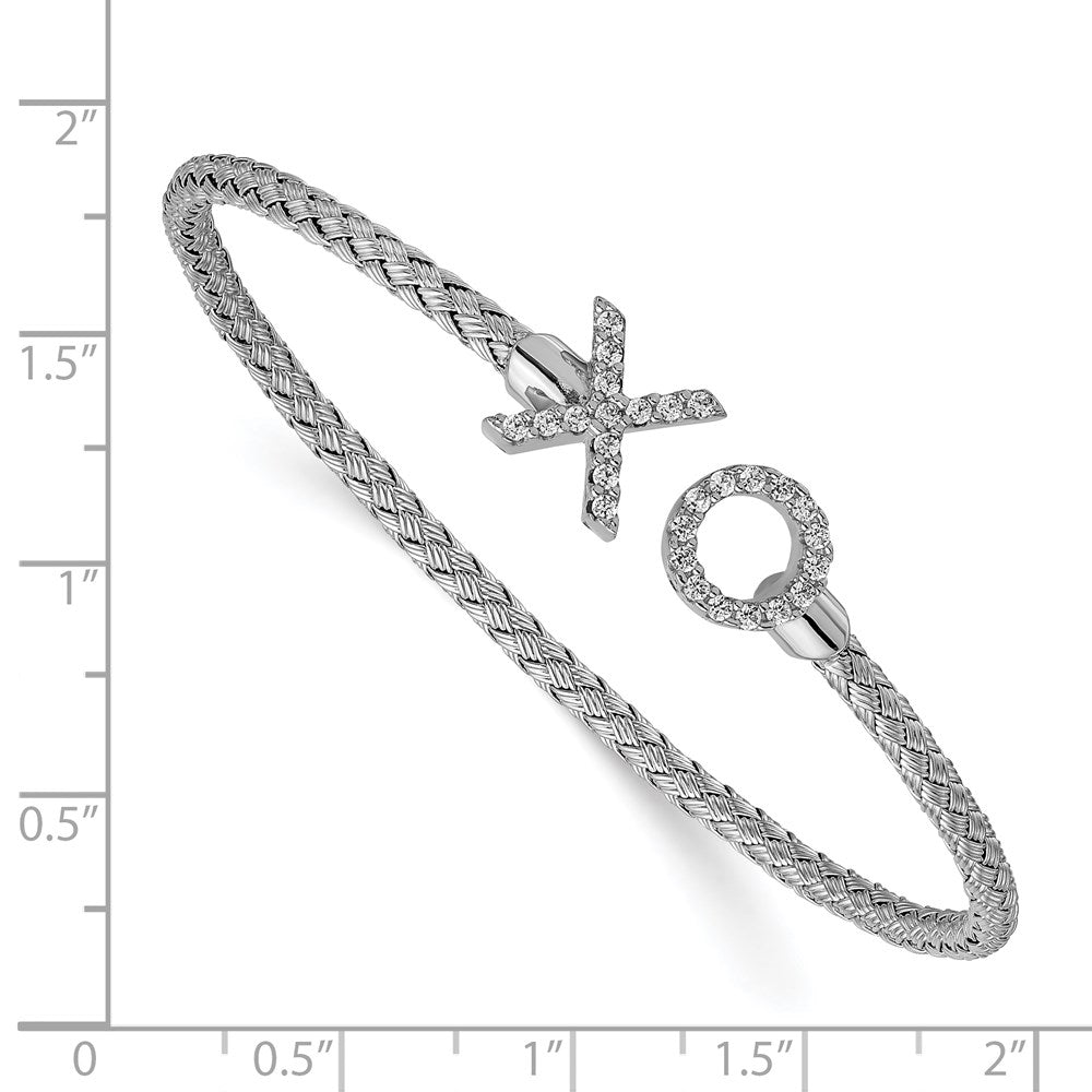 FJC Finejewelers 925 Sterling Silver Rhod-plat Polished CZ X and O Woven Flexible Cuff 3.85 mm