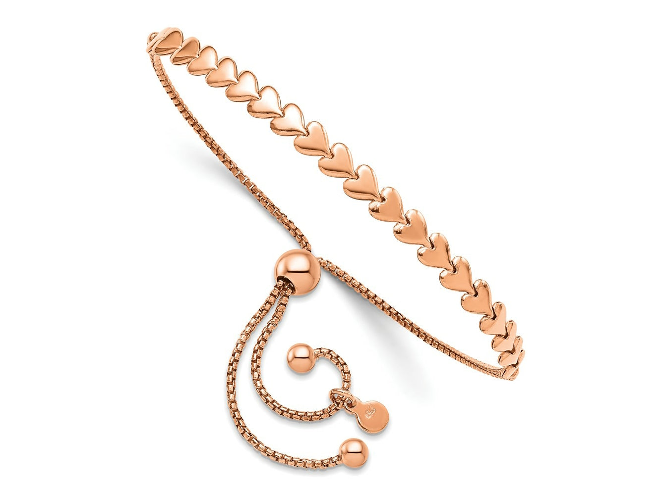FJC Finejewelers Gold Plated Silver Rose-tone Polished Heart Bolo Bracelet 4.5 mm