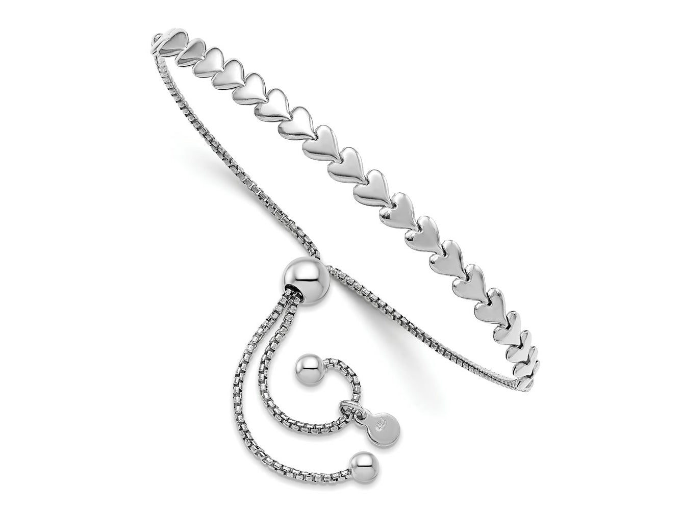 FJC Finejewelers 925 Sterling Silver Box Rhodium Plated Polished Heart Bolo Bracelet 4.5 mm