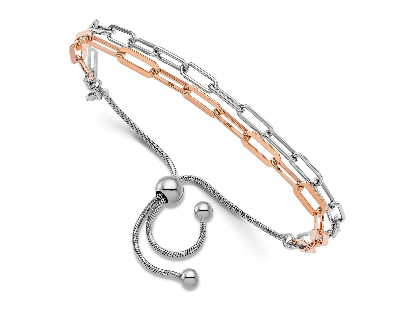 FJC Finejewelers 925 Sterling Silver Rhodium and Flash Rose-Tone 2-strand Bolo Bracelet